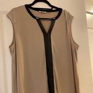LAST CHANCE:  Calvin Klein beige tank top with black leather detail.  XL